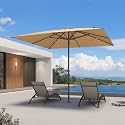 PURPLE LEAF Patio Market Umbrella 10' x 10' Upgrade Fabric Beige Outdoor