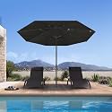 PURPLE LEAF Patio Market Umbrella 11' Outdoor Semi-Auto Easy Opening, Gray