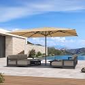 PURPLE LEAF Patio Market Umbrella 13' x 16' Thicken Aluminum Pole, Beige