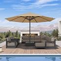 PURPLE LEAF Patio Market Umbrella 16' Thicken Aluminum Pole Beige Outdoor