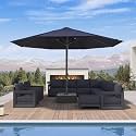 PURPLE LEAF Patio Market Umbrella 16' Thicken Aluminum Pole, Navy Blue