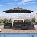PURPLE LEAF Patio Market Umbrella 16' Thicken Aluminum Pole Gray Outdoor