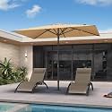 PURPLE LEAF Patio Market Umbrella 6.5' x 10' Upgrade Fabric Beige Outdoor