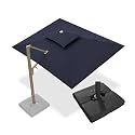 PURPLE LEAF Rectangle Patio Umbrella With Base 9'x12' Wind-Ready, Navy Blue