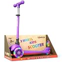 Purple Mini 3 Wheel Scooter for Kids – Lean-to-Steer with LED Light-Up Wheels, Adjustable Handlebar, Wide Anti-Slip Deck, Smooth PU Wheels, Rear Foot Brake – Toddler Scooter for Ages 2+