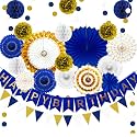 24Pcs Navy Blue Gold Happy Birthday Party Decoration Set for Baby Shower