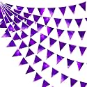 Purple Party Decorations Triangle Pennant Banner Flag Dark Purple Metallic Fabric Bunting Garland for Graduation Wedding Bridal Shower Birthday Anniversary Holiday Halloween Disco Party Supplies