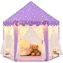 Purple Princess Tent for Girls, Kids Play Tent with LED Small Star Lights, Castle Playhouse Tent for Children Indoor Outdoor Games, 55×53 Inches