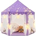 Purple Princess Tent for Girls, Kids Play Tent with LED Large Star Lights, Castle Playhouse Tent for Children Indoor Outdoor Games, 55×53 Inches