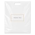 Purple Q Crafts White Plastic Shopping Bags with Handles, Thank You Boutique Retail Bags, Large 16" x 18", 100 Pack for Merchandise, Gifts, Small Business & Trade Shows
