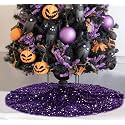 Purple Sequin Velvet Christmas Tree Skirt Decorative Sequined Tree Skirts 21 Inch Sparkle Christmas Skirts for Slim Trees Personalized Tree Cover Collar for Halloween Christmas Tree Skirt Decor