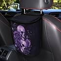 Purple Skull Roses Pattern Car Trash Can with Lid and Zipper Portable Foldable Trash Bin for Car Interior Accessories Multipurpose Garbage Can Bags Storage Organizer Halloween Decor