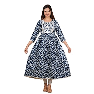 purple sky Womens Cotton Blend Printed Anarkari