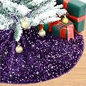 Purple Tree Skirt 21 Inch Glitter Small Sequin Christmas Tree Skirt Round Halloween Tree Skirts Mini Royal Purple Velvet Tree Skirt Christmas Thick Velvet Tree Cover Skirt for 4FT Pencil Tree