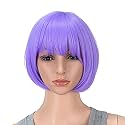 Light Purple Straight Bob Wig with Bangs Short Length Apple Cut