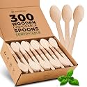 PURPLECLAY Disposable Wooden Spoons for Eating – 300 Pack Wooden Disposable Spoon, FSC Certified Wood Small Compostable Spoons, Biodegradable Wood Cutlery, Plastic-Free Utensils for Parties in Bulk