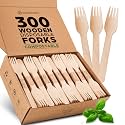 PURPLECLAY Wooden Disposable Forks (300 PCS) FSC Certified Wood Compostable Forks, Eco-Friendly Compostable Utensils for Party, Plastic-Free Wood Utensil, Bamboo Utensils Alternative, Fork for Eating