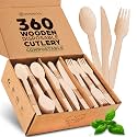 PURPLECLAY Wooden Disposable Utensils Set, 360 PCS Compostable Silverware (120 Forks, 120 Spoons, 120 Knives) Eco Friendly, Plastic-Free Cutlery for Parties &amp; Catering, Alternative to Bamboo Utensils