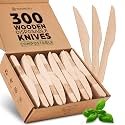 PURPLECLAY Wooden Knives Disposable – 300 Piece Wood Compostable Knives, Eco-Friendly Biodegradable Cutlery Set, Charcuterie Accessories Disposable, Wooden Knife for Parties, Plastic-Free Utensils