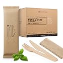 PURPLECLAY Wrapped Wooden Fork Knife and Napkin Sets, 100 Sets, UV Sanitized Individually Wrapped FSC Certified Birchwood, Eco Friendly Plastic Free for Take Out, Catering, Food Trucks