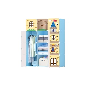 purpleheart 12-door 12-shelf plastic pc collapsible wardrobe finish color - sky blue