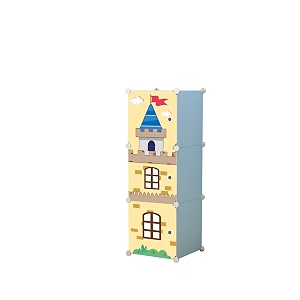 purpleheart 3 door 3 shelf pc collapsible wardrobe finish color - sky blue