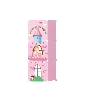 purpleheart 3-door 3-shelf plastic pc collapsible wardrobe finish color - pink