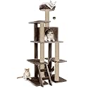 Multi-Storey Fur Fabric Kitten Cat Tree - Stairs | Hammock | Condo | Top Perch | Furry Balls | Scratching Posts (Height 60 Inch) (Brown - FURR-57)