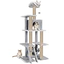 Multi-Storey Fur Fabric Kitten Cat Tree - Stairs | Hammock | Condo | Top Perch | Furry Balls | Scratching Posts (Height 60 Inch) (Grey - FURR-57)