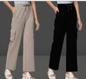 Purser Loose Fit Women Beige Black Trousers