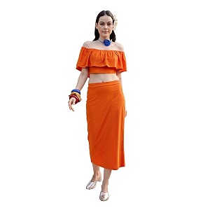 PURVAJA Womens Midi Co-ords Luna-021-Orange Orange Small