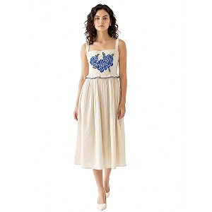 PURVAJA Womens Fit Flared Midi Sleeveless