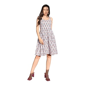 PURVAJA Womens Polyester Blend A-Line Knee-Length Dress