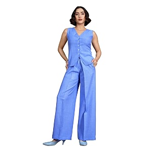 PURVAJA Womens Sleeveless Vests Trouser Solid Co-Ords