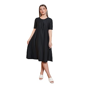 Purvaja Womens Solid Half Sleeve A-Line Midi