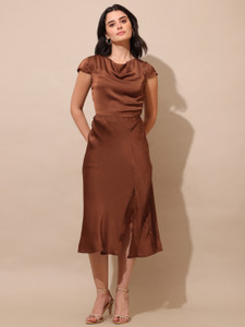 PURVAJA Women Bodycon Brown Midi Calf Length