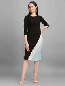 purvaja women bodycon multicolor below knee dress