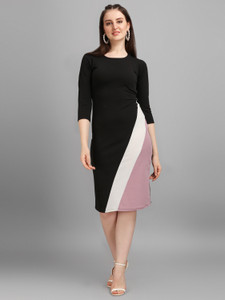 purvaja women bodycon multicolor below knee dress