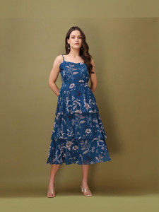PURVAJA Women Layered Blue Midi Calf Length