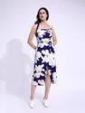 PURVAJA Women A-line Dark Blue White MidiCalf
