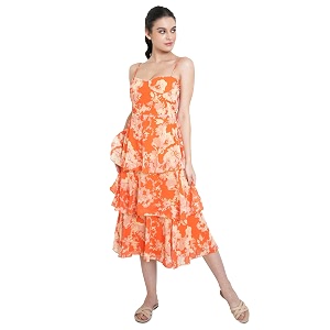 PURVAJA Womens Layered Below Knee Length Dress