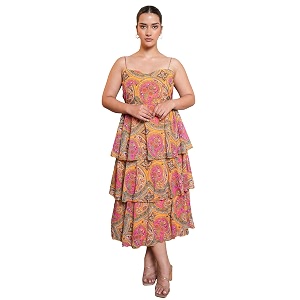 PURVAJA Womens Layered Below Knee Length Dress