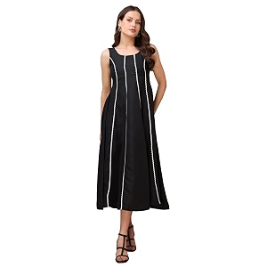 PURVAJA Womens Round Neck Flared Cotton Blend