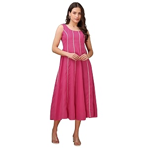 PURVAJA Womens Round Neck Flared Cotton Blend