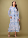 PURVAJA Women Tiered Blue White MidiCalf Length