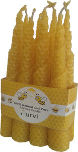 purvi beeswax handmade taper candle with white box  tealight holder weight 144 g candle yellow pack of 8