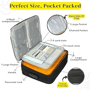 extra large document organizer bagwater-resistant travel storage bag certificate storage bag with password lock - can hold bank cards-best for homeofficetravel black