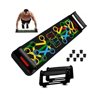 push-up board with adjustable positions and grips includes push-up handles