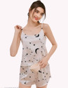Pushbela Women Printed White Black Night Suit