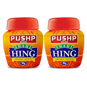 pushp brand shahi hing  50g  strongest hing powder  asafoetida with strong aroma amp authentic flavor  quality blend  perfect for cooking amp seasoning  no preservatives pack of 2